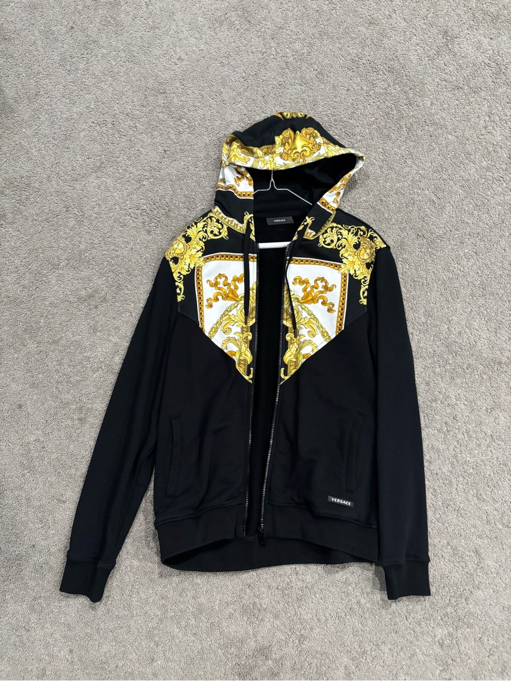 VERSACE Mainline Barocco Print Panel Zip-Up Hoodie